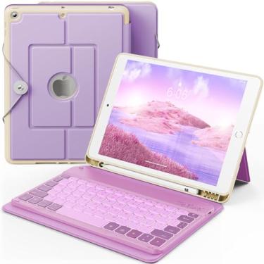 Imagem de INFILAND Capa para iPad de 9ª geração com teclado de 10,2 polegadas iPad 9ª/8ª/7ª geração, capa fólio com suporte para lápis, luz de fundo de 7 cores, capa removível para teclado sem fio para Apple