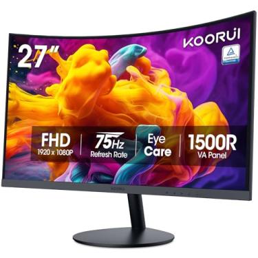 Imagem de KOORUI Monitor Curvo De 27 Polegadas Fhd 1080P 75Hz Monitores De Jogos Monitor De Computador Com Hdmi Vga, Inclinação Ajustável, 1500R, Eye Care, Preto, 27N5Ca