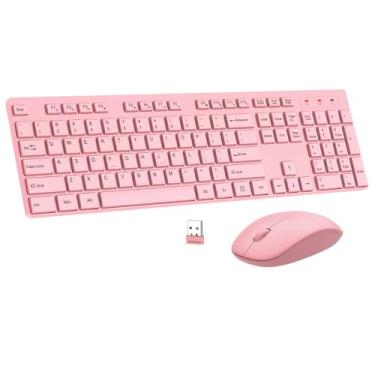 Imagem de Combo de teclado e mouse sem fio, mouse EDJO silencioso para teclado USB sem fio, sem fio, 2,4 GHz, bateria de longa duração, para computador, laptop, PC, Chromebook, Windows (rosa, 1 pacote)