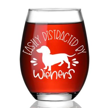 Imagem de Ymzkpoa Facilmente distraído por Wieners, presentes engraçados de dachshund de taça de vinho sem haste para mulheres, presentes de cachorro Weiner para mãe de cachorro, aniversário, Natal, Ação de