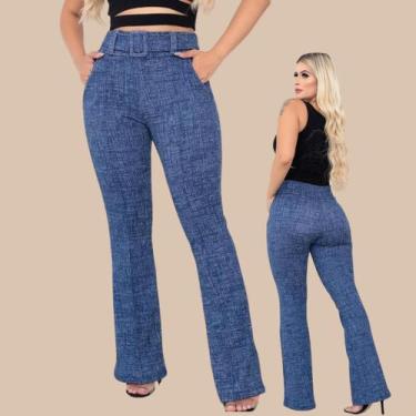Imagem de Calça flare bailarina Feminina cintura alta cinto - Nerimar Modas, GG,