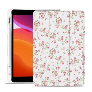 Imagem de MAYCARI Capa pequena de flores de rosas para iPad de 10,2 polegadas 2021/2020/2019 com suporte para lápis, padrão original para iPad 9ª/8ª/7ª geração, capa protetora traseira de TPU macio, capa fina