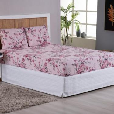 Imagem de Jogo de Lençol Queen 3 Peças 200 Fios 100% Algodão Estampado (Floral Rose)