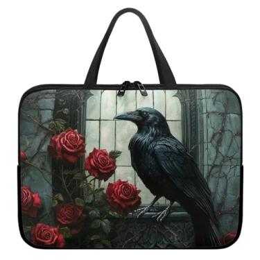 Imagem de ZIATUBLES Grunge Raven, capa para laptop com estampa de rosa vermelha, bolsa portátil para laptop feminina e masculina de 10 a 17 polegadas para transporte, para viagem, estudo, trabalho, notebook