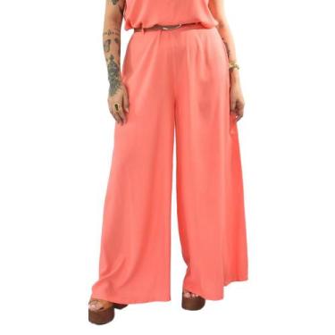 Imagem de Calça Pantalona Alfaiataria Viscose Salmão PlusSize 42 Ao 52 - Sutsen,