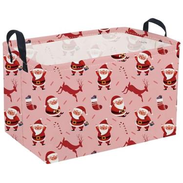 Imagem de Cesta retangular de Natal, cesta rosa. Cestas fofas para meninas, cestas de boneco de neve com alças. Caixas de livros, caixa de presente. (Natal rosa)