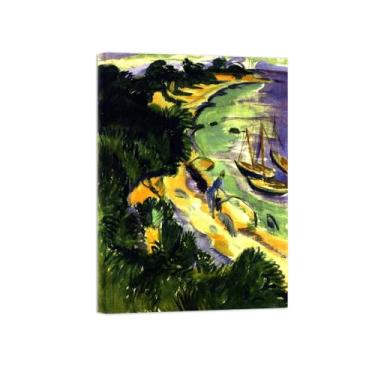 Imagem de Paisagem Abstrata Pôster Famosas Pinturas-Reprodução em Tela-Imagem Decoração Sala de Estar(Bay with Boats) 50x70cm-19x27in Tela Embrulhada