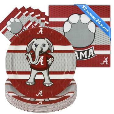 Imagem de Havercamp Festa Da Universidade do Alabama para 24 Pessoas. Inclui 24 Lg. Pratos e 32 Guardanapos de Almoço. Festa com Big Al! para Formatura, Porta Traseira, Aniversário Ou Qualquer Evento Roll Tide