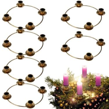 Imagem de Gandeer 6 peças de anel de guirlanda do advento de Natal, castiçal de advento de bronze, castiçal de ferro forjado, castiçal de metal cônico, castiçal de metal para mesa doméstica