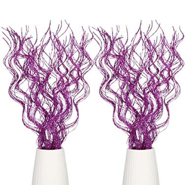 Imagem de 50 peças de natal glitter encaracolado Ting Ting ramos de enchimento de vaso decorativos para decoração galhos e galhos artificiais para vasos para guirlanda de árvore de natal decoração de artesanato para casa, 45 cm (roxo)