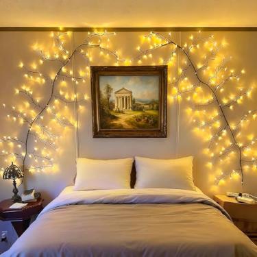 Imagem de Goeswell Lighted Willow Vine Twig Branches Garland Decoração de parede Birch Tree com luzes de fada Chorando, 144 LEDs 7,5 pés Conecta, Luminária de chão de canto para sala de estar quarto