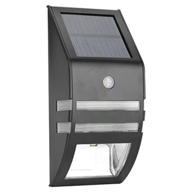 Imagem de Luz solar de parede solar grcfumo, sensor de movimento pir 2 luz de parede de led, lâmpadas de segurança de jardim de aço inoxidável para fora, quintal, etapa (Black Shell)