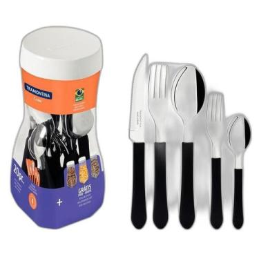 Imagem de Faqueiro Inox 20 Peças Leme Cabo Preto Tramontina, Preto, 20