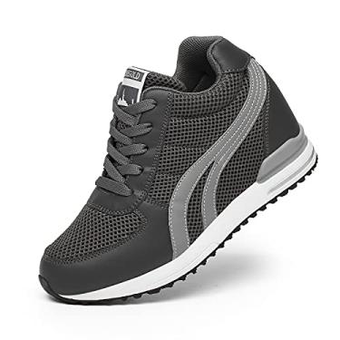 Imagem de AONEGOLD Tênis feminino de salto alto com cadarço e plataforma leve, Cinza escuro - 98, 6