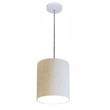 Imagem de Lustre Luminária Pendente Vivare Free Lux Pe-4103br Cúpula Em Tecido 15x20cm Linho Bege Canopla Branca E Fio Cristal