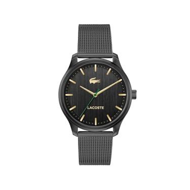 Imagem de Lacoste Relógio masculino Lisbon de quartzo 3H, pulseira de malha de aço inoxidável, resistente à água até 5 ATM/50 metros - design moderno para ele - 42 mm, Preto