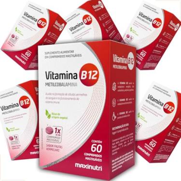 Imagem de Kit 6un Vitamina B12 Metilcobalamina Mastigável Maxinutri 60 cápsulas - 360 dias de B12 - Sabor Frutas Vermelhas - Reposição B12 Completa - Rápida Absorção - 360 comprimidos mastigáveis