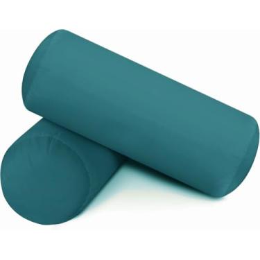 Imagem de SAHARBEDDINGS 2 peças de capa de almofada de pescoço cervical com fronhas reforçadas de algodão para almofada cilíndrica de pescoço redondo fecho de zíper (azul-petróleo, conjunto de 20 x 6 rolos de