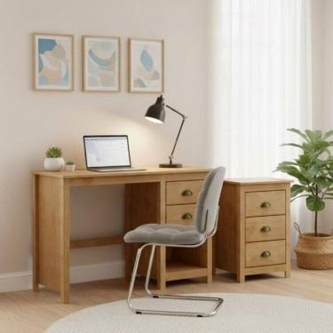 Imagem de Conjunto para Escritório Escrivaninha + Gaveteiro 100% Madeira Maciça - Topázio Finestra Móveis Freijó