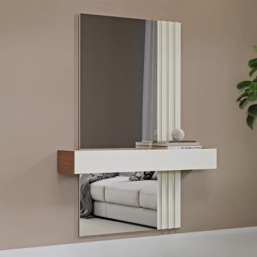 Imagem de Aparador Suspenso Espelhado Ripado TB486E Freijó Off White Dalla Costa