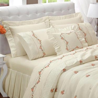 Imagem de Cobre Leito Queen Size 100%Algodão Daphane Bordado Super