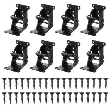 Imagem de 8 pacotes de suportes dobráveis, dobradiças autotravantes com parafusos e almofadas antiderrapantes, suporte ajustável de capacidade de 226 kg para pernas de mesa/cama/mesa, suporte de extensão