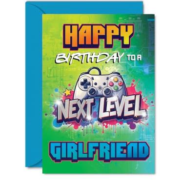 Imagem de Cartão de aniversário de namorada - Next Level - Cartão de feliz aniversário para namorada de namorado parceiro, cartões comemorativos A5 Gamer Bday