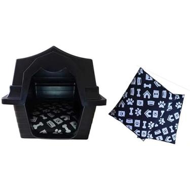 Imagem de Casa De Cachorro De MéDio A Grande Porte Com 2 Almofadas, Casinha Para Animais De EstimaçãO, ProteçãO Uv.(PRETA)