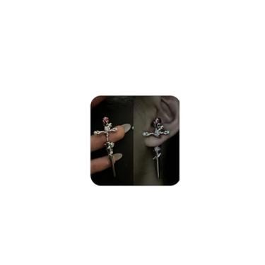 Imagem de Brincos femininos góticos de flor rosa punk rosa vinhas feridas cruz, fantasias de festa de Halloween, joias festivais, Zinco, Sem pedra preciosa