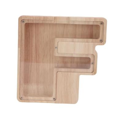 Imagem de Zerodis Piggy de Madeira para Crianças e Adultos, Caixa de Dinheiro Com Capa de Acrílico Transparente de Grande Capacidade Alfabeto F Forma de Economia de Dinheiro para Economizar