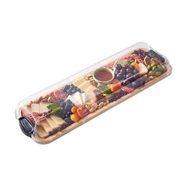 Imagem de FARBERWARE Tábua de corte retangular com compartimento único e tampa transparente para charcutaria, lanches e muito mais, bambu