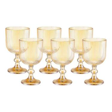 Imagem de Conjunto C/6 Taças Graffiato Ambar Em Vidro Água Vinho 370ml - Haüskra