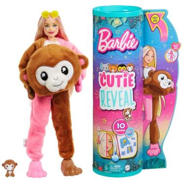 Imagem de Boneca Barbie Revelação com Fantasia de Pelúcia Macaco e 10 Surpresas Incluindo Mini Pet