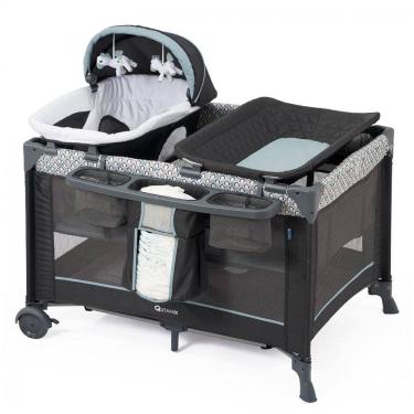 Imagem de Berço Cercado Portátil 5 em 1 com Trocador de Fraldas, Dossel e Rodas, Qutanix, Cinza e Preto