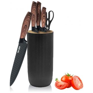 Imagem de Conjunto de Facas com Bloco de Bancada e Cabo Ergonômico, 6 Peças, Wiztoynia, Preto