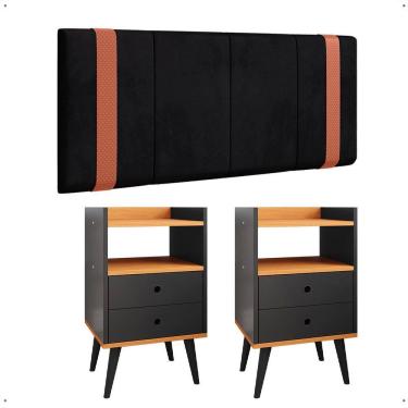 Imagem de Kit Quarto 2 Mesas Cabeceira Dream Nicho Gavetas Retrô Painel Suspenso Parise Cama Box Queen 1,60 - Lojas RPM