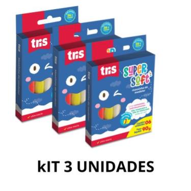 Imagem de Kit 3 unidades Massa De Modelar Supersoft 90g Conjunto Tris 6 Cores