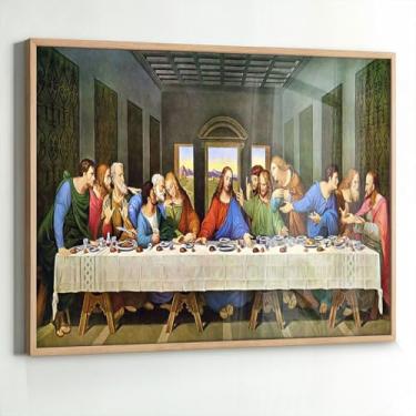 Imagem de Quadro com Moldura e Acrilico Cristal Vidro Sala Quarto Santa Ceia Religioso Decorativo Horizontal Grande Hall