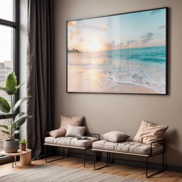 Imagem de Quadro com Moldura e Acrilico Cristal Vidro Sala Quarto Paisagem Praia Decorativo Horizontal Grande Hall