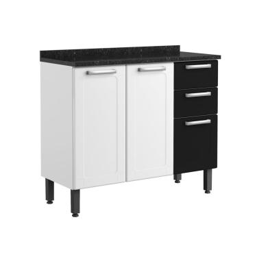 Imagem de Balcão De Aço Tampo 3portas 2gavetas Preto Branco Bertolini Branco/preto
