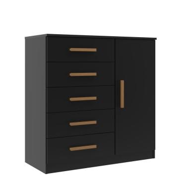 Imagem de Cômoda Sapateira New Monaco 1 Porta 5 Gavetas - Black