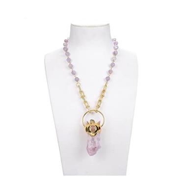 Imagem de ARrase Jewelry Colar feminino de corrente de ametista com pingente de kunzite rosa natural 53 cm