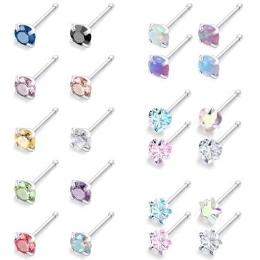 Imagem de Pnsgisr 20/18 g Anéis de nariz retos / L/rolhas em forma de saca-rolhas piercings joias para mulheres aço cirúrgico hipoalergênico, 20g*1/4in*3mm, Metal, Zircônia cúbica