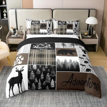 Imagem de Erosebridal Capa de edredom com estampa rústica, urso, veado, 100% algodão, rústica, patchwork, tamanho Queen, para crianças, buffalo, xadrez, fazenda, bosque, roupa de cama para meninos, adolescentes