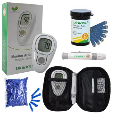 Imagem de Kit Medidor Glicemia 25 Fitas Glicose Bioland + 25 Lancetas