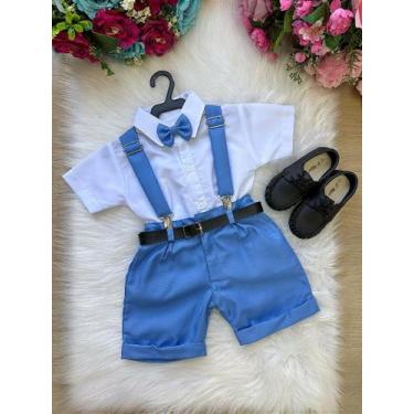 Imagem de Conjunto Miss Cherry Meninos Social com Shorts Azul Serenity e Gravata