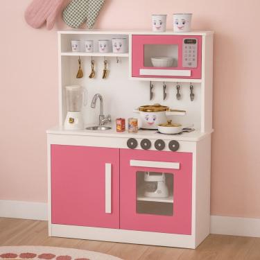 Imagem de Cozinha Infantil Rosa de Brinquedo com Fogão, Forno, Micro-ondas e Pia – Educativa e Interativa