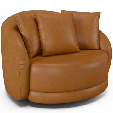 Imagem de Poltrona Decorativa Para Sala de Estar Base Giratória Witta M03 Couríssimo Whisky - Lyam Decor