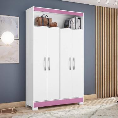 Imagem de Guarda Roupas Solteiro Infanto Juvenil com Nicho 1,10m 4 Portas Bruna NT 4030 Branco/Rosa Flex Notáv