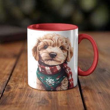 Imagem de Caneca xicara animais Natal cachorro cachecol 25EI (vermelho)